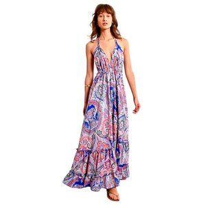 Molly Bracken Ladies Woven Long Backless Dress Multicolor Paisley XL Ruffle Hem